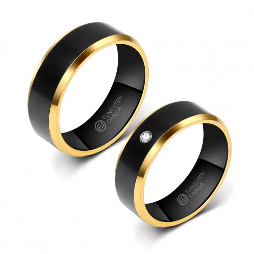 ALIANÇA DE TUNGSTÊNIO PRETA COM BORDA DOURADA 8MM
